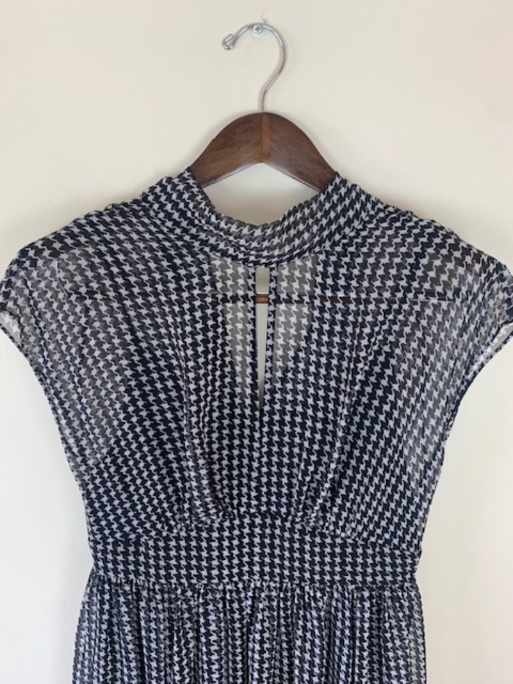 Kate Spade Elegant Chiffon Dress Houndstooth Black & White Women's Size 4 - Picture 3 of 14